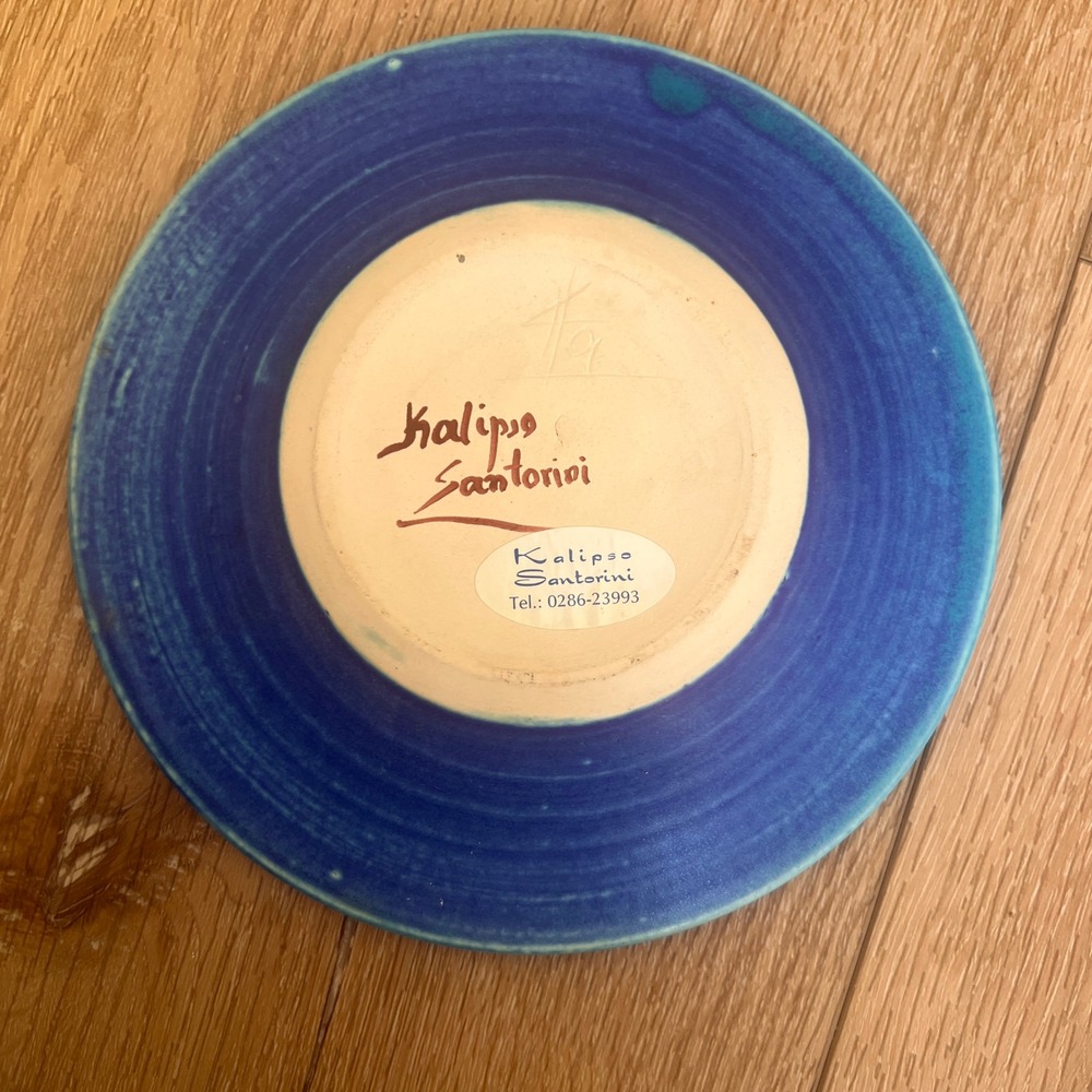 Kalipso Santorini Greek Pottery Blue Glazed Handmade Ceramic Plate 7.5 in. - Picture 7 of 11
